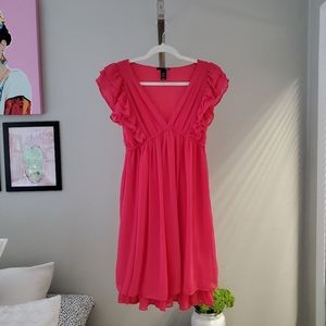 H &M fuchsia chiffon flirty summer flowy dress.